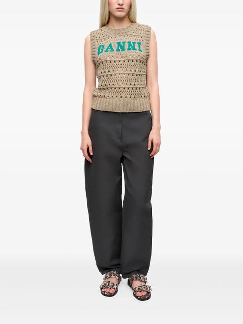 GANNI intarsia-knit logo top - Neutrals