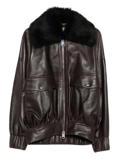 KHAITE fur-collar leather jacket - Brown - zdjęcie produktu nr 1