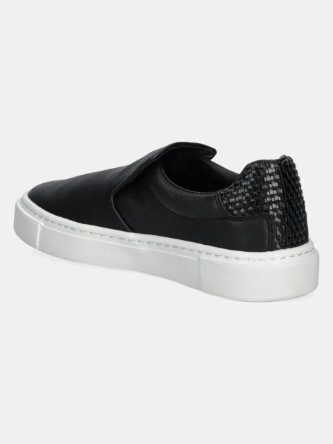 Calvin Klein tenisówki skórzane CUPSOLE SLIP ON - WOVEN LTH damskie kolor czarny HW0HW02297