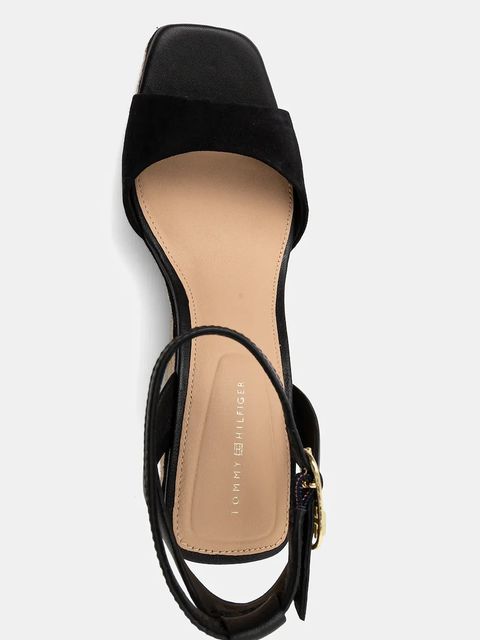 Tommy Hilfiger sandały skórzane LEATHER & SUEDE HIGH WEDGE ESPAD kolor czarny FW0FW08803