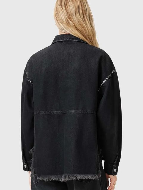 AllSaints kurtka jeansowa HETTIE kolor czarny przejściowa oversize W089PC