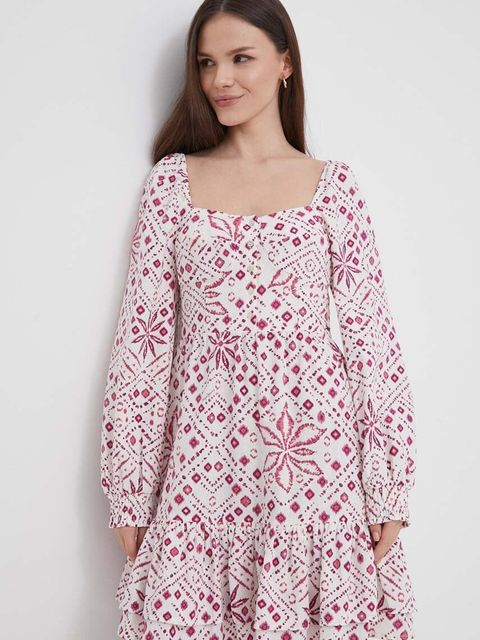 Pepe Jeans sukienka z domieszką lnu DOXA kolor różowy mini rozkloszowana PL953498 - zdjęcie produktu nr 1