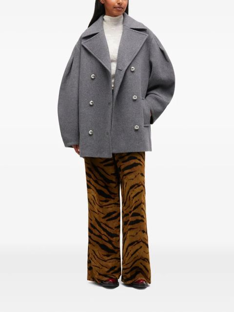 GANNI balloon-sleeves double-breasted coat - Grey - zdjęcie produktu nr 2