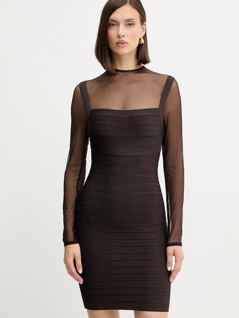 Herve Leger sukienka Amy kolor brązowy mini dopasowana HLT8539685 - zdjęcie produktu nr 1