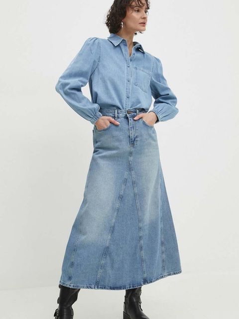 Answear.LAB spódnica jeansowa kolor niebieski maxi rozkloszowana