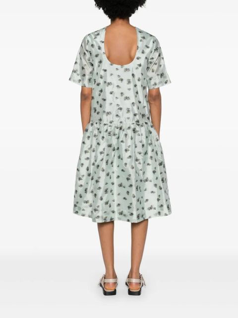 GANNI floral-jacquard organza midi dress - Green