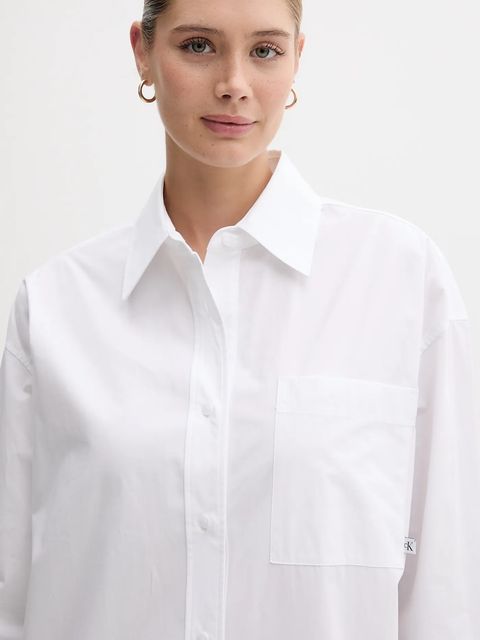 Calvin Klein Jeans sukienka bawełniana kolor biały mini oversize LV047C022G