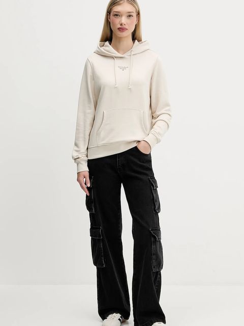 Tommy Jeans bluza damska kolor beżowy z kapturem gładka DW0DW19712 - zdjęcie produktu nr 2