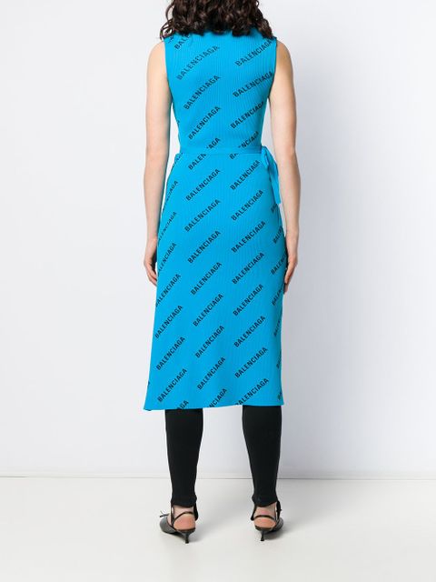 Balenciaga allover logo wrap dress - Blue