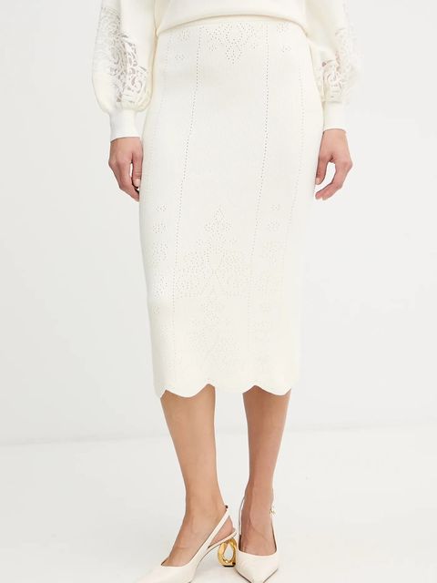 Twinset spódnica z domieszką wełny kolor beżowy midi ołówkowa 252TT3215