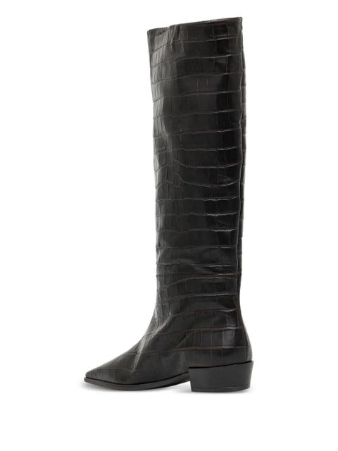 Copenhagen pointed-toe crocodile-effect knee-high boots - Brown