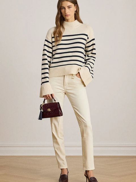 Lauren Ralph Lauren sweter z dodatkiem wełny damski kolor beżowy z golfem 200P03452