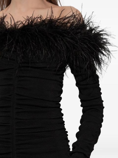 Self-Portrait feather ruched mini dress - Black