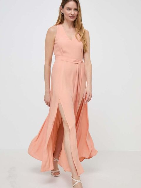 Twinset sukienka kolor pomarańczowy maxi rozkloszowana