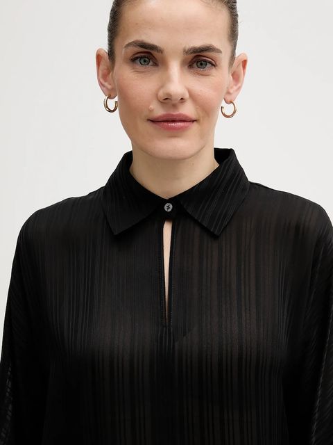 Sisley koszula damska kolor czarny relaxed z kołnierzykiem klasycznym 5FGXLQ0A6