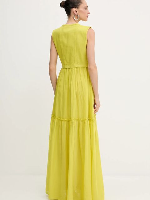 Pinko sukienka bawełniana kolor zielony maxi rozkloszowana 105246 A2MI