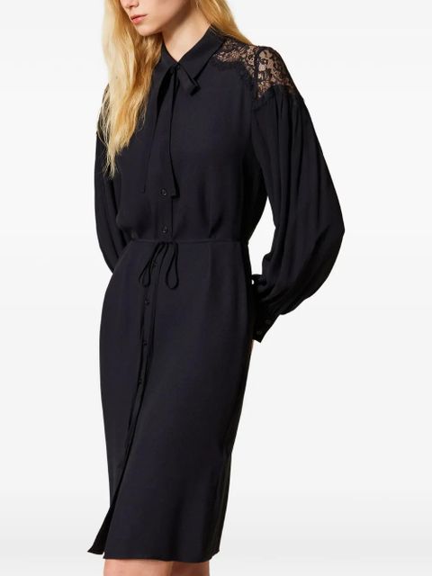 TWINSET lace-panel georgette midi dress - Black