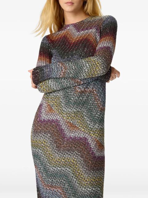 Missoni zigzag-pattern long-sleeved maxi dress - Grey