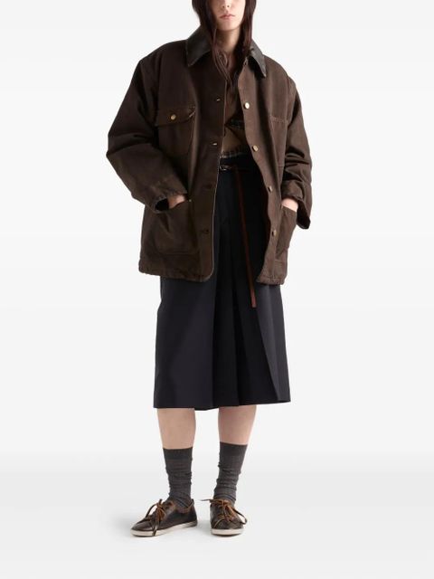 Prada leather-collar canvas jacket - Brown