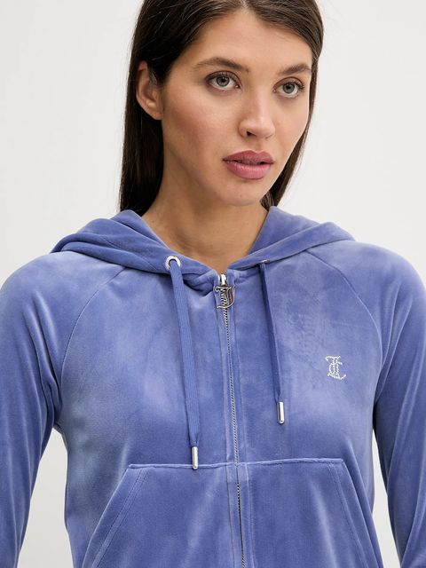 Juicy Couture bluza welurowa kolor fioletowy z kapturem z aplikacją JCWAS225306