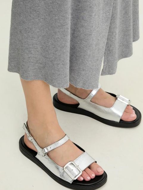 Answear.LAB sandały skórzane damskie kolor srebrny