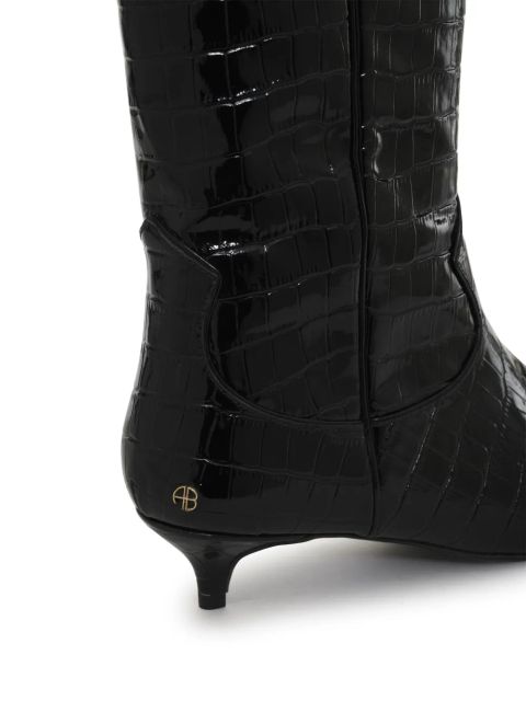 ANINE BING Tall Rae 40mm crocodile-embossed boots - Black