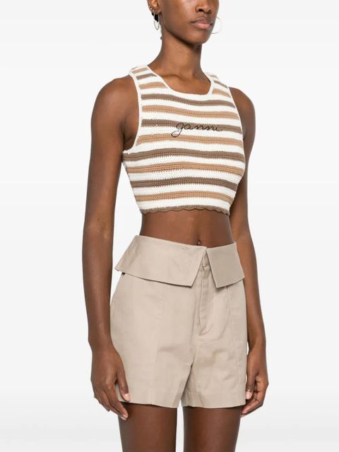 GANNI striped organic cotton tank top - Brown