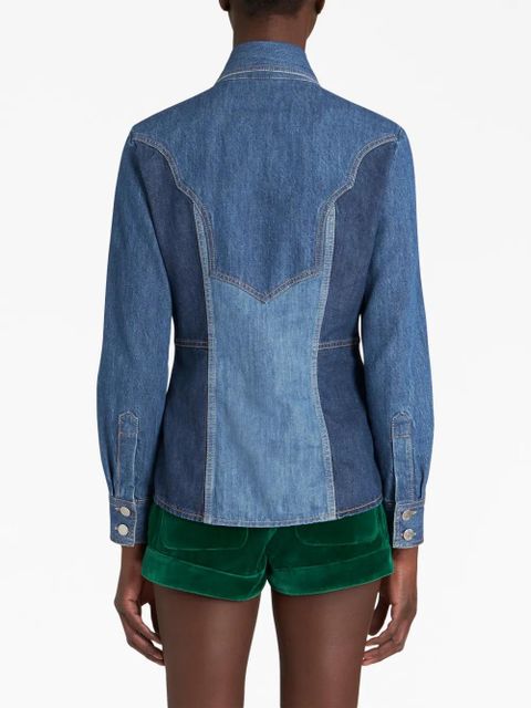 ETRO floral-embroidered denim shirt - Blue