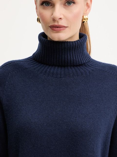 Liu Jo sweter z dodatkiem wełny damski kolor granatowy z golfem MF5445 MS76L