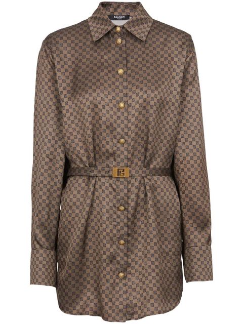 Balmain mini monogram-print silk shirt - Brown - zdjęcie produktu nr 1