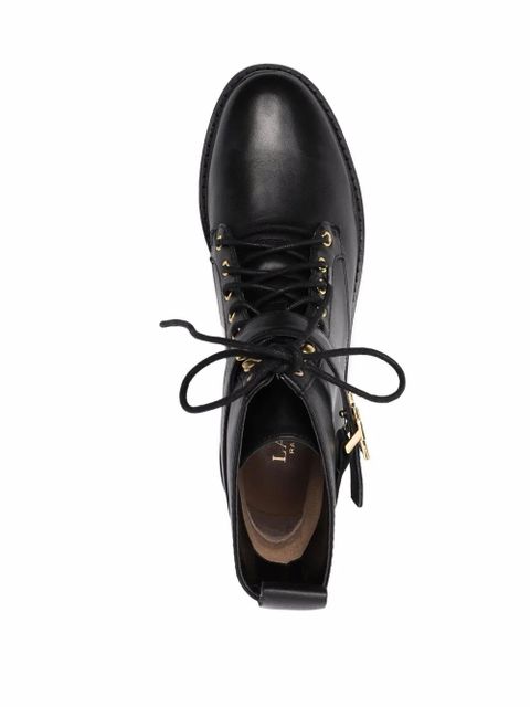 Lauren Ralph Lauren Burnished logo-plaque lace-up leather boots - Black