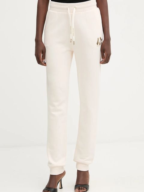 Armani Exchange spodnie dresowe bawełniane damskie kolor beżowy z aplikacją XW000808 AF16192