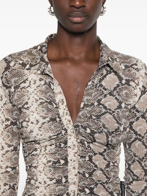 Marine Serre python-print draped blouse - Brown