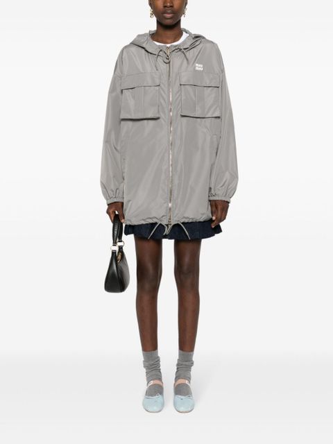 Miu Miu logo-appliqué water-repellent jacket - Grey