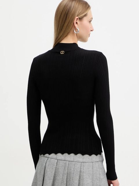 Twinset sweter damski kolor czarny lekki z półgolfem 252TT3221