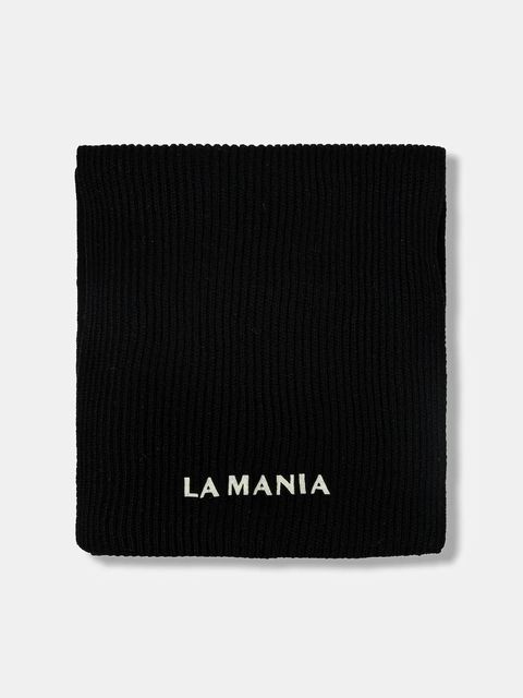 La Mania szalik wełniany MERINOWOOL damski kolor czarny gładki MERINOWOOL