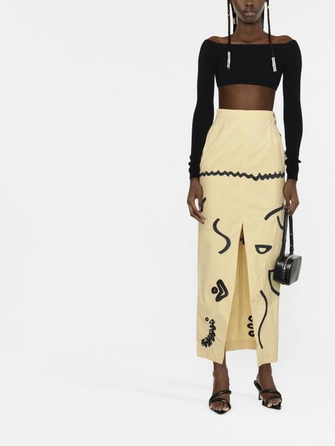 Nanushka motif-print high-slit midi skirt - Neutrals