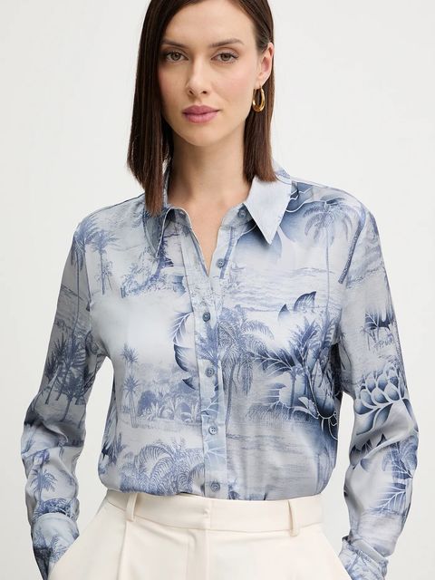 Guess koszula CONCETTA damska kolor niebieski regular z kołnierzykiem klasycznym W5YH03 WF1T2