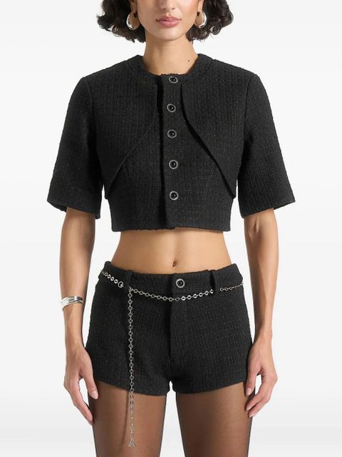 Manière De Voir Alba mock-neck curve-detail tweed top - Black - zdjęcie produktu nr 1