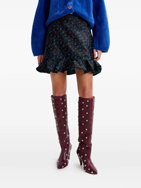 Essentiel Antwerp floral-print ruffled-hem skirt - Black