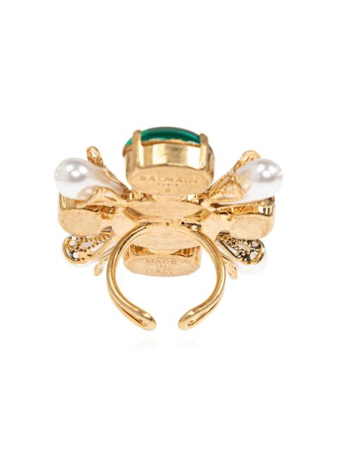 Balmain crystal-embellished faux-pearl ring - Gold