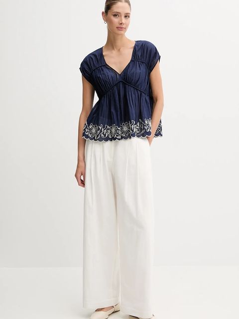 United Colors of Benetton bluzka bawełniana damska kolor granatowy z aplikacją 5VZCDQ0C3 - zdjęcie produktu nr 2