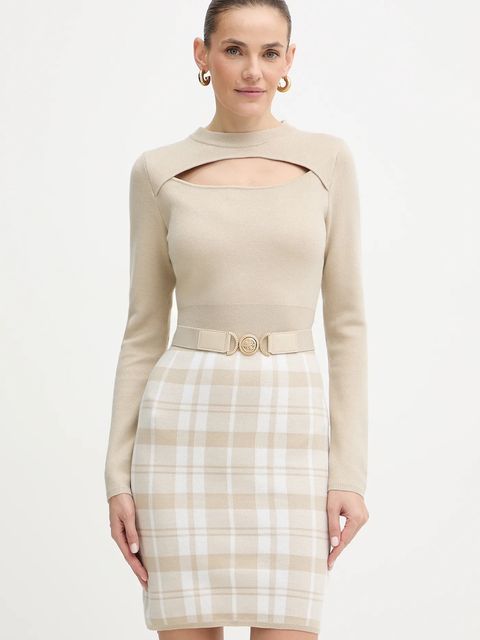 Guess sukienka z domieszką wełny CORALINE kolor beżowy mini dopasowana W5BK44 Z3JD2 - zdjęcie produktu nr 1