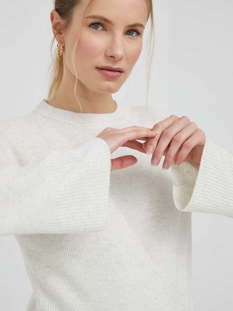 Dkny sweter wełniany damski kolor beżowy lekki