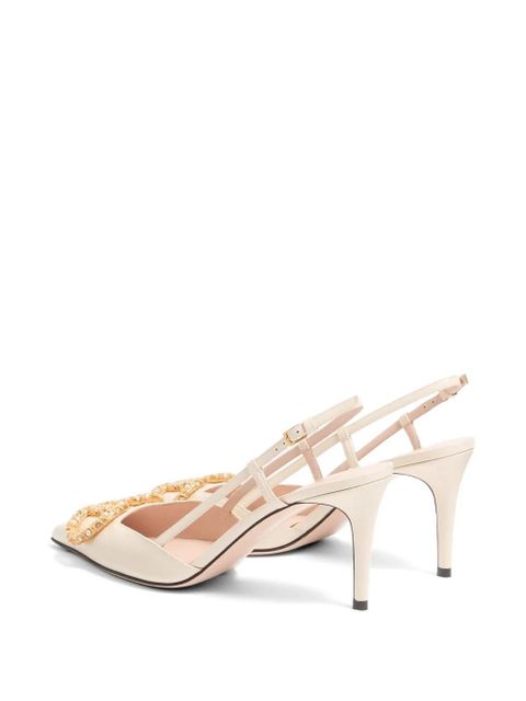 Valentino Garavani VLogo Signature slingback calfskin pumps with jewel logo 80mm - Neutrals