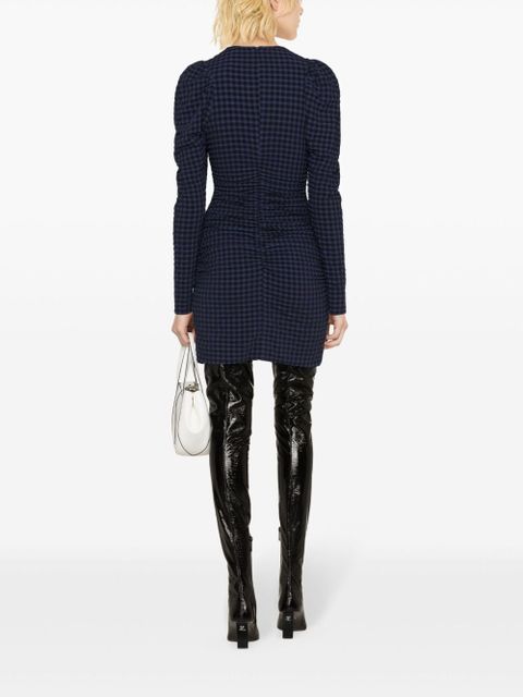 GANNI checkered seersucker mini dress - Blue