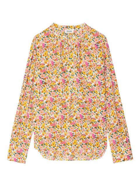 Zadig&Voltaire Tink floral-print V-neck tunic top - Yellow - zdjęcie produktu nr 1