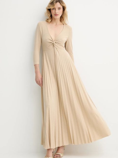 Answear.LAB sukienka kolor złoty maxi rozkloszowana