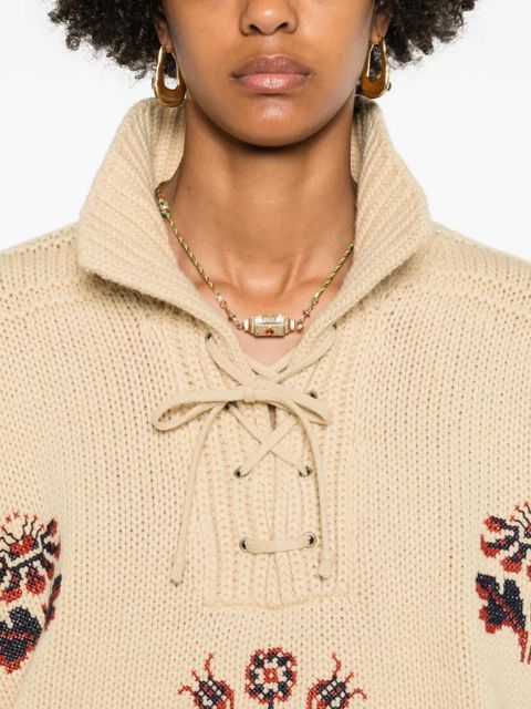 ETRO lace-up embroidered sweater - Neutrals
