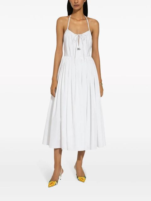 Dolce & Gabbana logo-plaque cotton halterneck dress - White